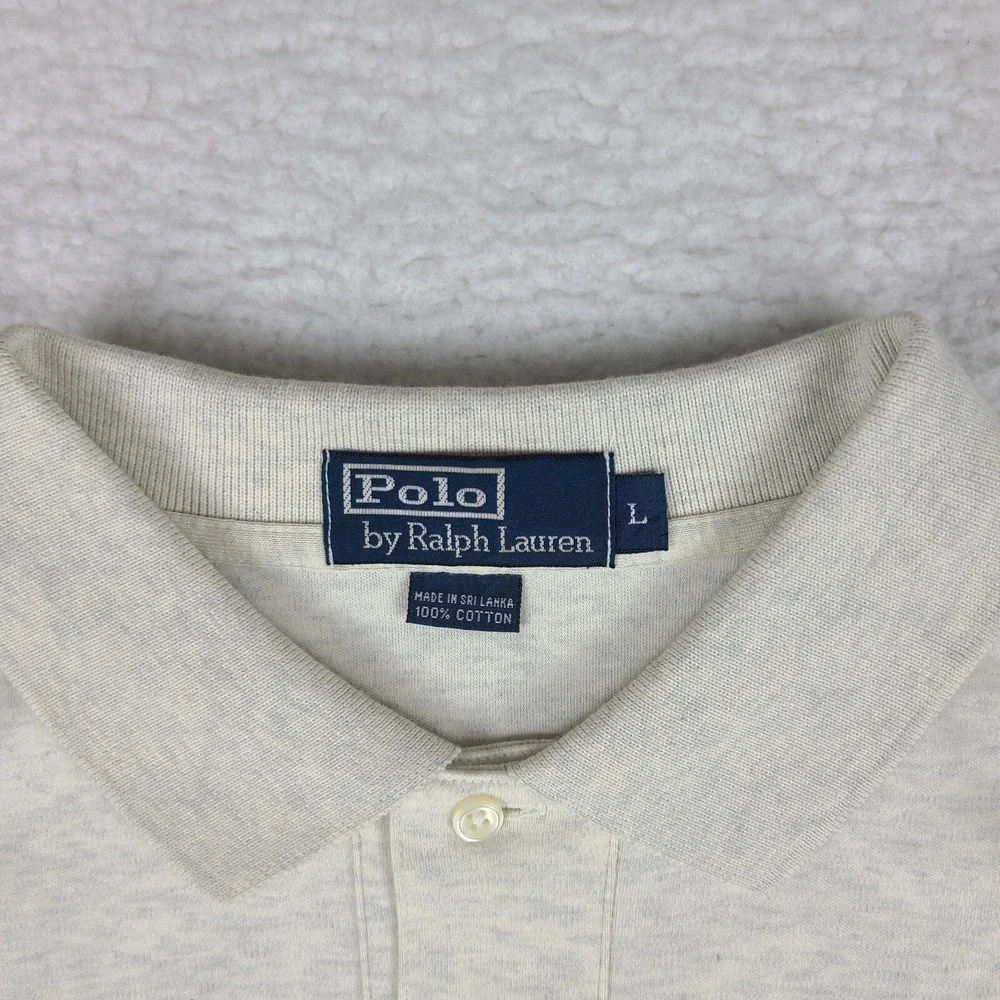 Polo Ralph Lauren Polo Shirt Mens Large Beige‎ 100% Cotton Performance Vintage